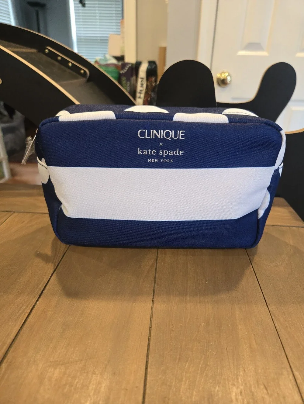 Clinique x Kate Spade Navy & White Striped Cosmetic Pouch Nwot